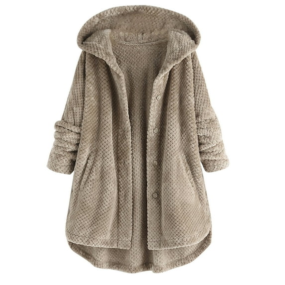 Winter Plush Coat for Women Usmixi Plush Overcoat for Women Casual Solid Plus Size Open Button Hooded Fleece Sweatshirt Outwear Ladies Long Sleeve Pocket Coats 2023 Jacket Holiday