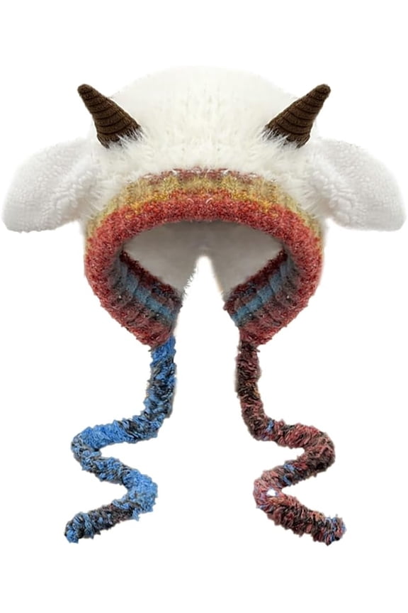 Winter Plush Faux Fur Knitted Animal Hat Cozy Cute Horns Sheep Ears Beanie Cap Warm Ear Flap Thick Lining Crochet Hats 2025