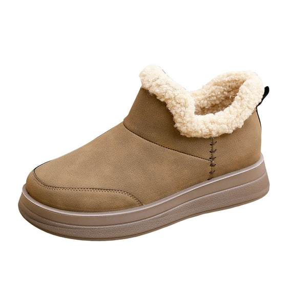 Winter Plush Fleece Lined Snow Boots for Women Comfortable Non Slip Ankle Platform Booties Soft Sole Winter Warm Casual Shoes Brown Size 5.5