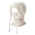 thumbnail image 1 of Winter Plush Hat for Men Women,Cold Weather Thermal Cap,Knit Thermal Hat,Windproof Blend Hooded Scarf Hat Warm Fleece Lined Neck Gaiter Beanie Cap for Cold Weather,Outdoor Activities(White), 1 of 9