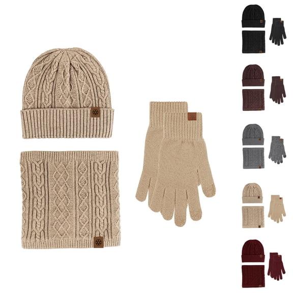 Winter Plush Knit Set HL8801 - Gloves Hat Neck Warmer Combo, Soft Touchscreen Warm Stocking Stuffers, For Outdoor Cold Weather Activities