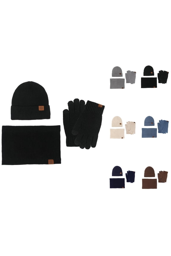 Winter Plush Knit Set HL8807 - Hat Neck Warmer Gloves Combo, Touchscreen Thick Warm Stocking Stuffers, For Outdoor Cold Weather Activities