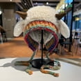 thumbnail image 1 of Winter Plush Lamb Ear Knit Hat, Fleece Lined Ear Flap Beanie, Convertible Handbag Multi-Functional Hat, Foldable Packable Winter Cap, Warm Animal Ear Design, Unisex Cold Weather Hat - Beige, 1 of 9