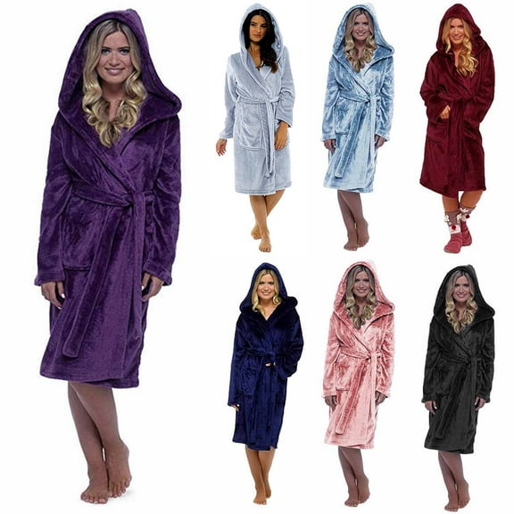 Winter Plush Long Shawl Collar Bathrobe Soft Home Wear Cozy Long Sleeve Robe