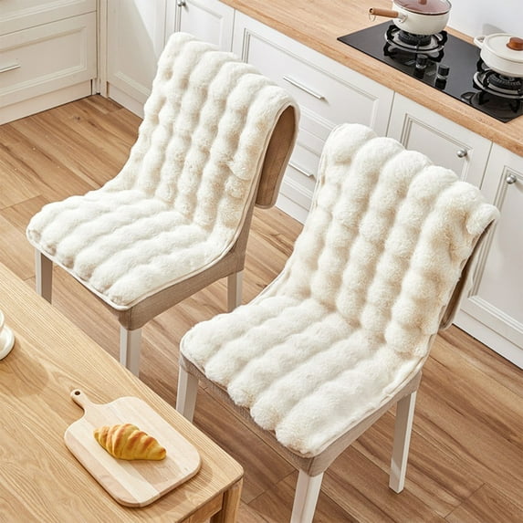 Winter Plush Siamese Chair Cushion - Non-Slip Thickened Integrated Backrest Pad for Chairs, Stools & Sofas, Cold-Resistant Plush Fabric, Perfect Warm Cushion for Home & Office, 15.74*53.15in, White