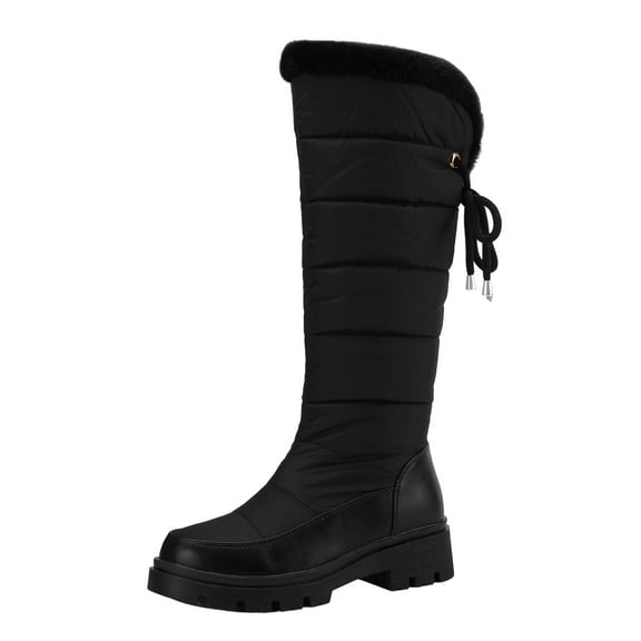 Winter Plush Snow Boots with Warm Down Cotton Women Fashion Warm Over The Knee Thigh High Boots Slip On Snow Boots,Color:Black,Size:7