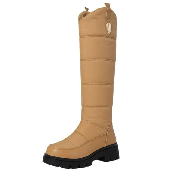 Winter Plush Snow Boots with Warm Down Cotton Women Fashion Warm Over The Knee Thigh High Boots Slip On Snow Boots,Color:Khaki,Size:9