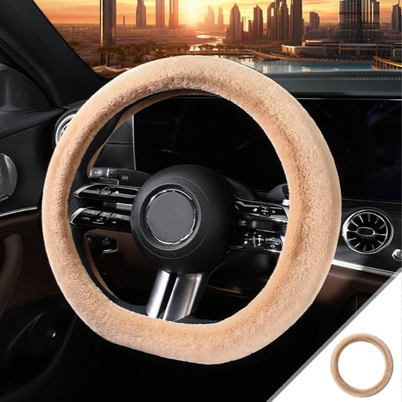 Winter Plush Steering Wheel Cover, 38cm Soft Fluff for 14-15 inch Wheels, Non-Slip Car Accessory, Improved Grip and Comfort for Cold Weather Driving