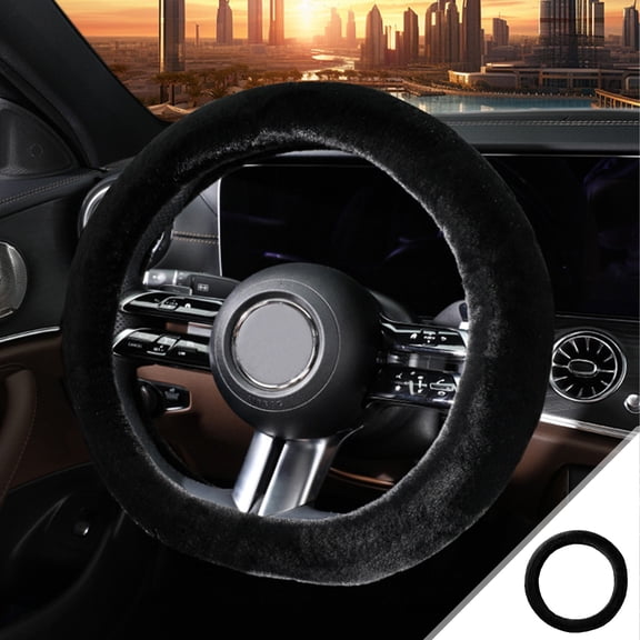 Winter Plush Steering Wheel Cover, 38cm Soft Fluff for 14-15 inch Wheels, Non-Slip Car Accessory, Improved Grip and Comfort for Cold Weather Driving