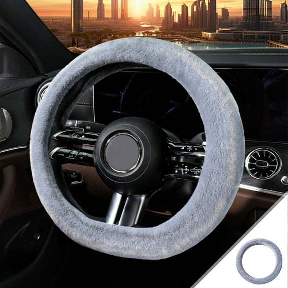 Winter Plush Steering Wheel Cover, 38cm Soft Fluff for 14-15 inch Wheels, Non-Slip Car Accessory, Improved Grip and Comfort for Cold Weather Driving