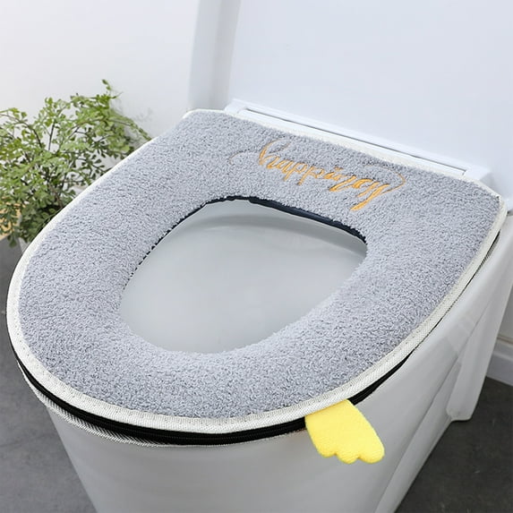 Winter Plush Toilet Seat Cover with Zipper | Soft Flock Fabric for Warmth & Comfort | Portable Bathroom Accessory | Easy Installation & Cleaning | Gray Color | 43x38cm
