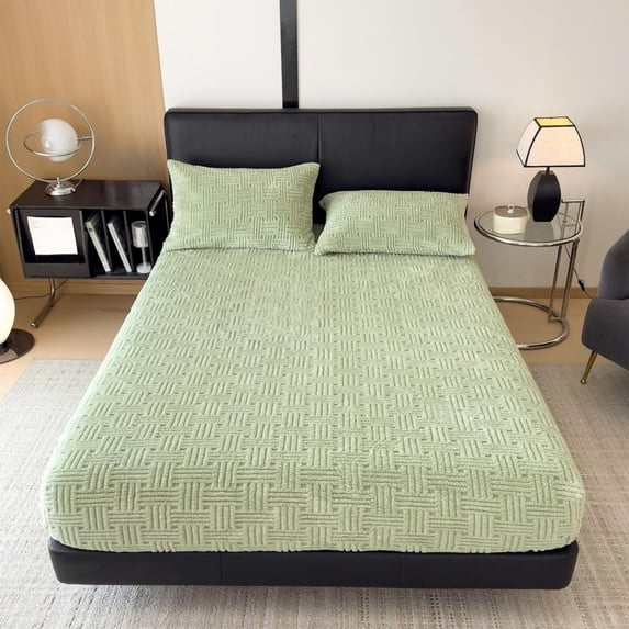 Winter Plushs Fitted Sheet Singles Piece Thickened Milk Velvet Bed Cover Non-slide Mattress Protector Fleece-lined Bed Sheet Set Suitable For Bedroom Bedding 47.24×78.74in