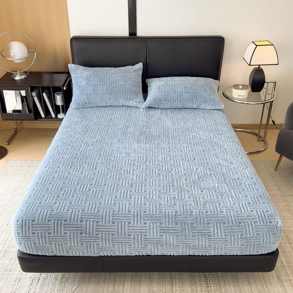 Winter Plushs Fitted Sheet Singles Piece Thickened Milk Velvet Bed Cover Non-slide Mattress Protector Fleece-lined Bed Sheet Set Suitable For Bedroom Bedding 47.24×78.74in