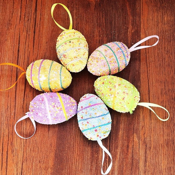Winter Poetry 6PCS DIY Painted Easter Hanging Eggs Ornaments – Creative Simulation Decorations, Holiday Tabletop Scene Setup, Resurrection Festival Craft