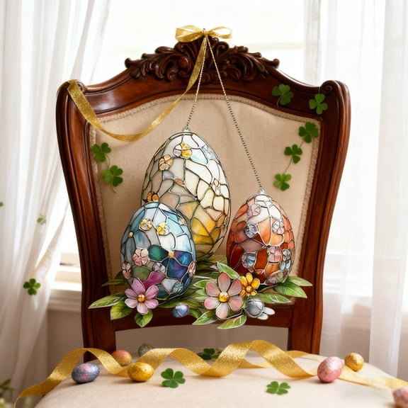Winter Poetry Easter Acrylic Egg Hanging Decoration – Cute Window Pendant, 2D Floral Ornaments, Spring Festival Home Hanging Decor, Gift Recommendation