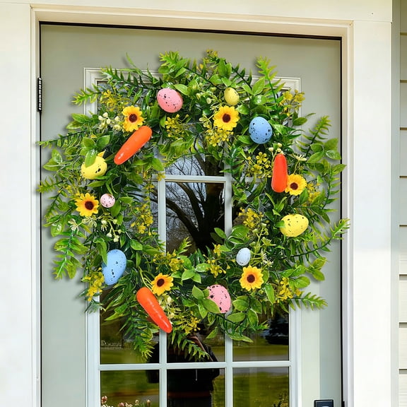 Winter Poetry Easter Front Door Wreath with Eggs and Carrots 40cm – Colorful Spring Indoor Outdoor Home Porch Decor, Festival Arrangement Decoration