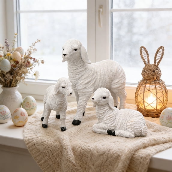 Winter Poetry Upgrade Winter Poetry Easter Sheep Figurine Set 3Pcs Resin Goats Home Garden Courtyard Decoration Spring Holiday Tabletop Ornament
