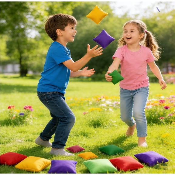 Winter Poetry Upgrade 10 Pack Tossing Game Sandbags, Canvas Cornhole Bags, Multi-Color Bean Bags for Indoor Outdoor Activities