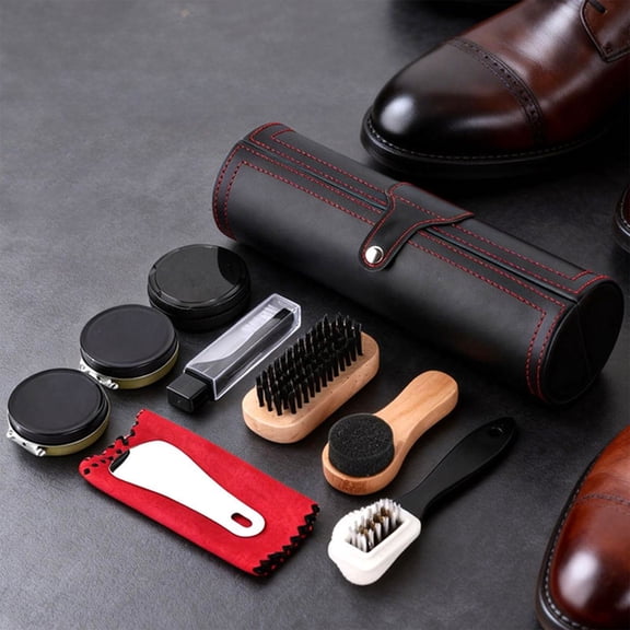 Winter Poetry Upgrade 10 Pcs Shoe Care Kit, Premium Leather Shoe Cleaning Set, Shoe Polish Wax & Brushes Kit, 9.41x2.80x2.80in