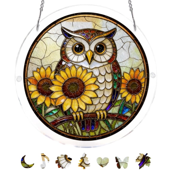 Winter Poetry Upgrade 83-Piece Stained Glass Acrylic Suncatcher Puzzle, Window Hanging Decor for Home and Garden B