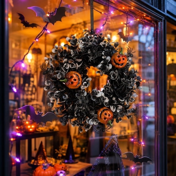Winter Poetry Upgrade Black Withered Branch Halloween Wreath, Adjustable Pumpkin Front Door Wreath, Gothic Spooky Wall Hanging Ornament for Halloween Party Decor, 11.81x11.81x2.36in D