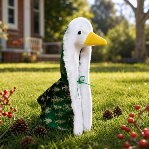 Winter Poetry Upgrade Christmas Gold Foil Velvet Hooded Cloak Outfit for 23in Geese, Luxury Holiday Porch Goose Costume