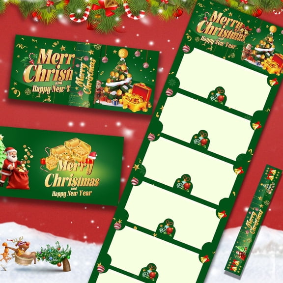 Winter Poetry Upgrade Christmas Red Envelopes With 10 Slots, Foldable Holiday Money Card Box, Sturdy Paper Gift Storage for Xmas Party Gifting
