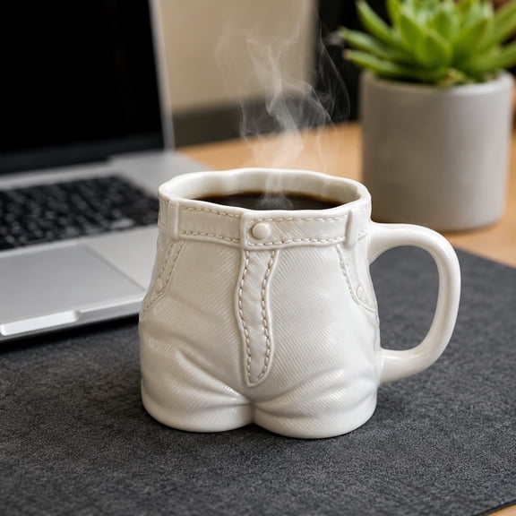 Winter Poetry Upgrade Denim Pattern Ceramic Cup, Jeans Style Mug, Microwave Safe Drinking Cup for Coffee Cocoa, 15oz B