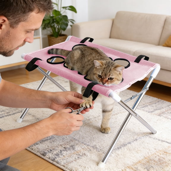 Winter Poetry Upgrade Detachable Pet Grooming Hammock Bed, Scratch-Resistant Small Dog Bathing Rack, Multi-Functional Pet Care Bed for 23.62×15.75×12.99in Pink