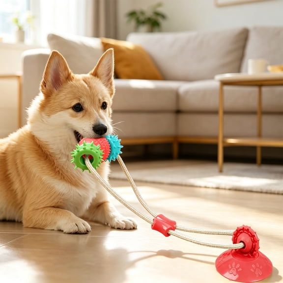 Winter Poetry Upgrade Dog Suction Cup Tug Toy with Rope, Heavy Duty Chew Toy for Boredom Relief, Teeth Cleaning Interactive Toy for Dogs F