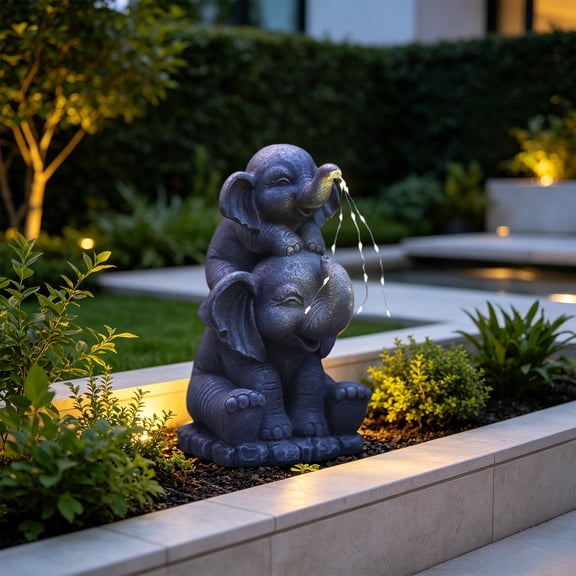 Winter Poetry Upgrade Elephant Solar Figurine Set, Resin Outdoor Solar Light, Waterproof Courtyard Decor Lamp, 11.42x6.10x7.09in B