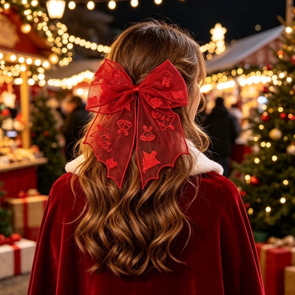 Winter Poetry Upgrade Festive Christmas Bow Spring Barrette, Non-Slip Hair Clip, Soft Fabric Holiday Hair Accessory for Women Girls