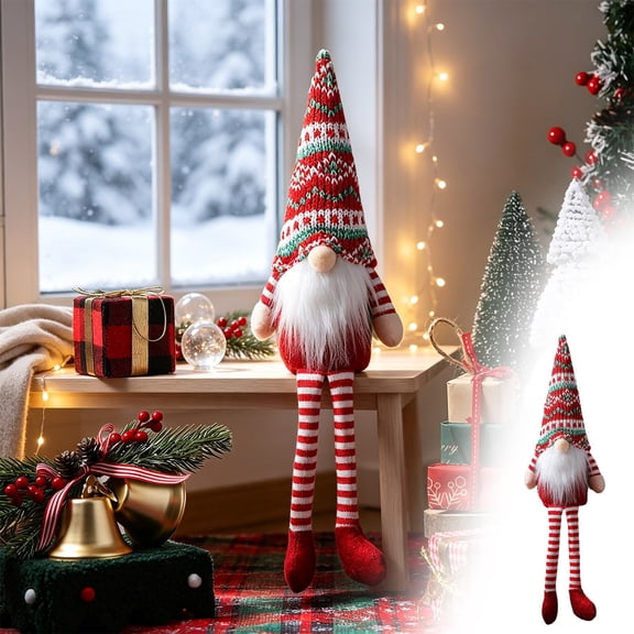 Winter Poetry Upgrade Long Legged Faceless Christmas Doll, Soft Stuffed Santa Figurine, Rustic Tabletop Holiday Ornament, 15.75x4.72in