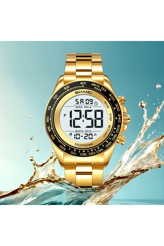 Upgrade Multifunctional Stainless Steel Digital Watch, 30m Waterproof Wristwatch with Alarm and Stopwatch, for Men and Women A