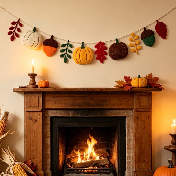 Winter Poetry Upgrade Pumpkin Maple Leaf Flag Garland, Reusable Festival Banner for Halloween Thanksgiving Fall Home Mantel Decor