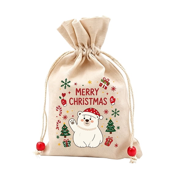 Winter Poetry Upgrade Reusable Christmas Drawstring Gift Bags, 100% Polyester Festive Candy Pouch, Seasonal Storage Bag for Small Gifts, 9.06x5.91in
