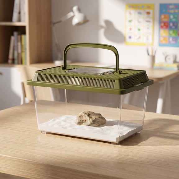 Winter Poetry Upgrade Ventilated Plastic Terrarium with Handle, Portable Reptile & Fish Container, Clear View Pet Habitat, 9.05x6.1x5.11in B