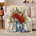 thumbnail image 1 of Winter Poinsettia Blue Chinoiserie Floral Arrangement Christmas, Festive Holiday Scene, Warm Flannel Blanket for Living Room and Reading Nook, Art Lovers Appreciation Gift, Festive Home Decor, 1 of 7