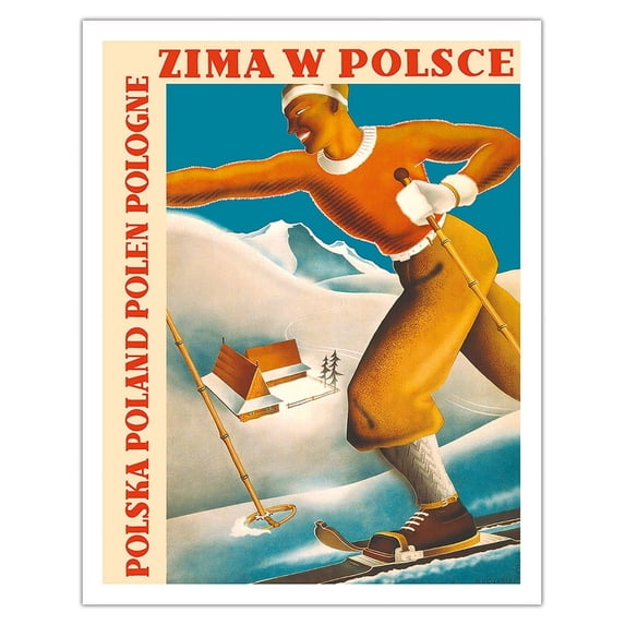 Winter in Poland - Polen Pologne (Poland) - Vintage Travel Poster by Mieczysław Rózański & R. Wyłcan c.1935 - Fine Art Matte Paper Print (Unframed) 11x14in