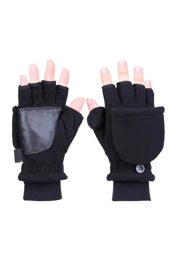 Winter Polar Fleece Half Finger Flip Gloves ,Double Layer Thicken ,Flexible and Comfortable