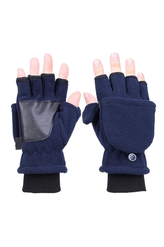 Winter Polar Fleece Half Finger Flip Gloves ,Double Layer Thicken ,Flexible and Comfortable