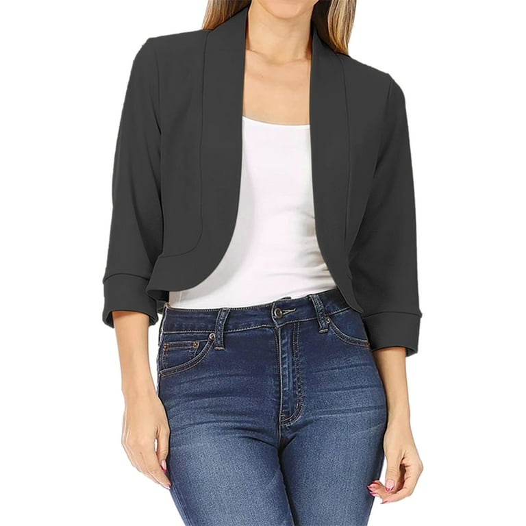Winter Polyester 44989 Sleeve Spandex Blazer Jackets for Women Black Leisure Solid Color Wide Neck Split Sleeves Wedding Ladies Fashion Casual Three
