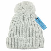 LUTHER PIKE SEATTLE Winter Pom Pom Beanie Hat - Cute Knit Yarn and Warm Fleece-Lined Slouchy Skull Ski Cap for Women - Cool Hair Accessories, Great for Boho, Hipster, and Winter Outfits Light Grey