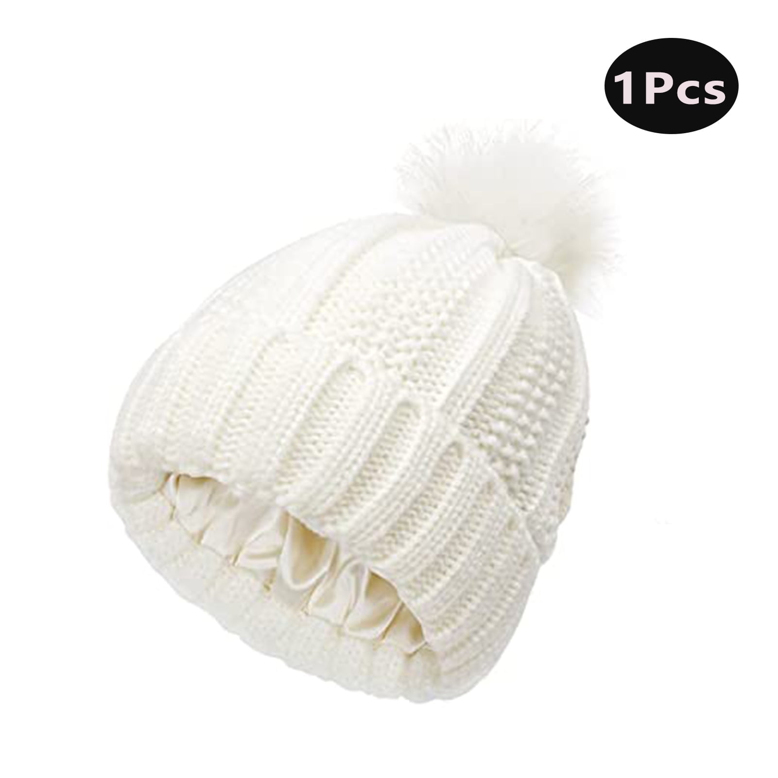 HOZHANI Satin Lined Winter Beanie, Knitted Woolen Pom Pom  display picture 1