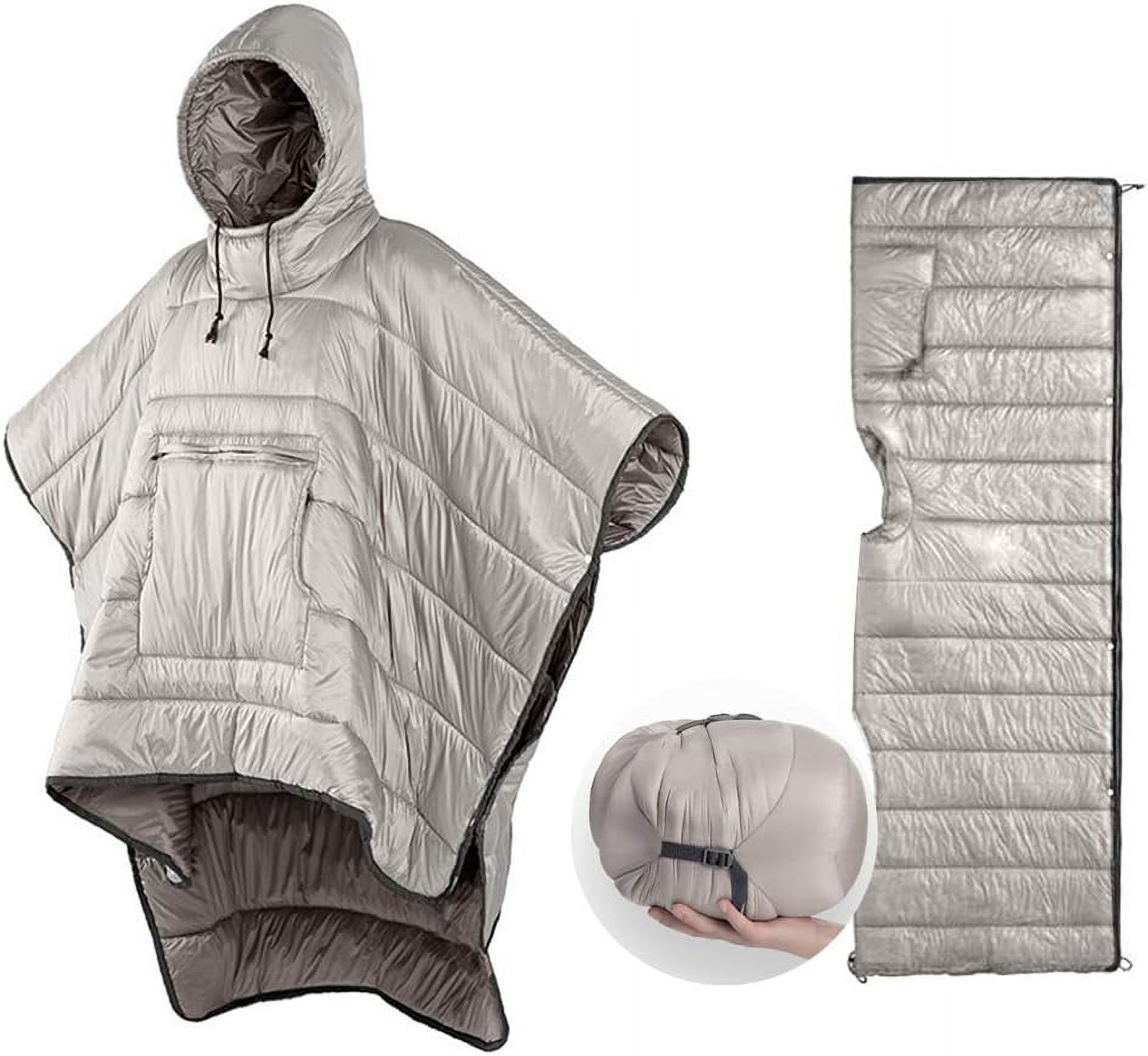Winter  Poncho Camp Sleeping Bag Wearable Hooded Blanket - Envelope Lightweight Thermal Cloak Cape Windproof with Premium Stuff Compression Sack for Backpacking Hiking Hunting Fishing Outdoor Sport