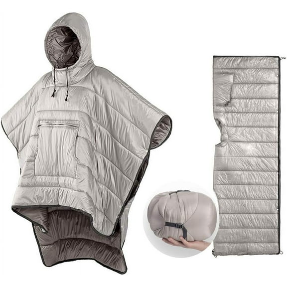 Winter Poncho Camp Sleeping Bag Wearable Hooded Blanket - Envelope Lightweight Thermal Cloak Cape Windproof with Premium Stuff Compression Sack for Backpacking Hiking Hunting Fishing Outdoor Sport