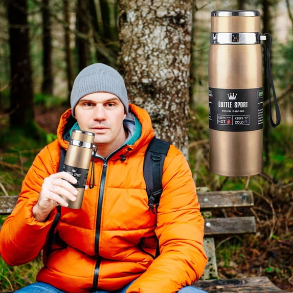 Winter Portable Rope Insulation Cup, Stainless Steel Vacuum Insulated Water Bottle, 24-Hour Hot Cold Beverage Thermos for Camping Hiking Travel Office, Leakproof Large Capacity Drinkware
