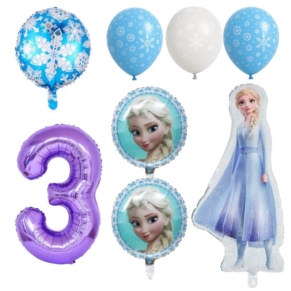 Winter Princess 3rd Birthday Party Balloons Set Blue Purple Foil Latex Decor