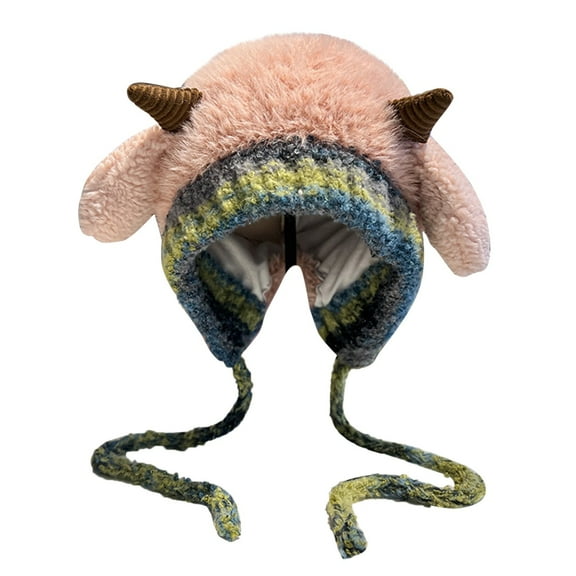 Winter Proof Knit Hat With Plush Cute Horn Design Warm Beanie With Fleece Lined Ear