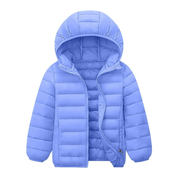 Winter Puffer Coat for Boys Girls Full Zip Hooded Cotton Jacket Long Sleeve Warm Quilted Windbreaker with Hood (14-15 Years, Sky Blue)